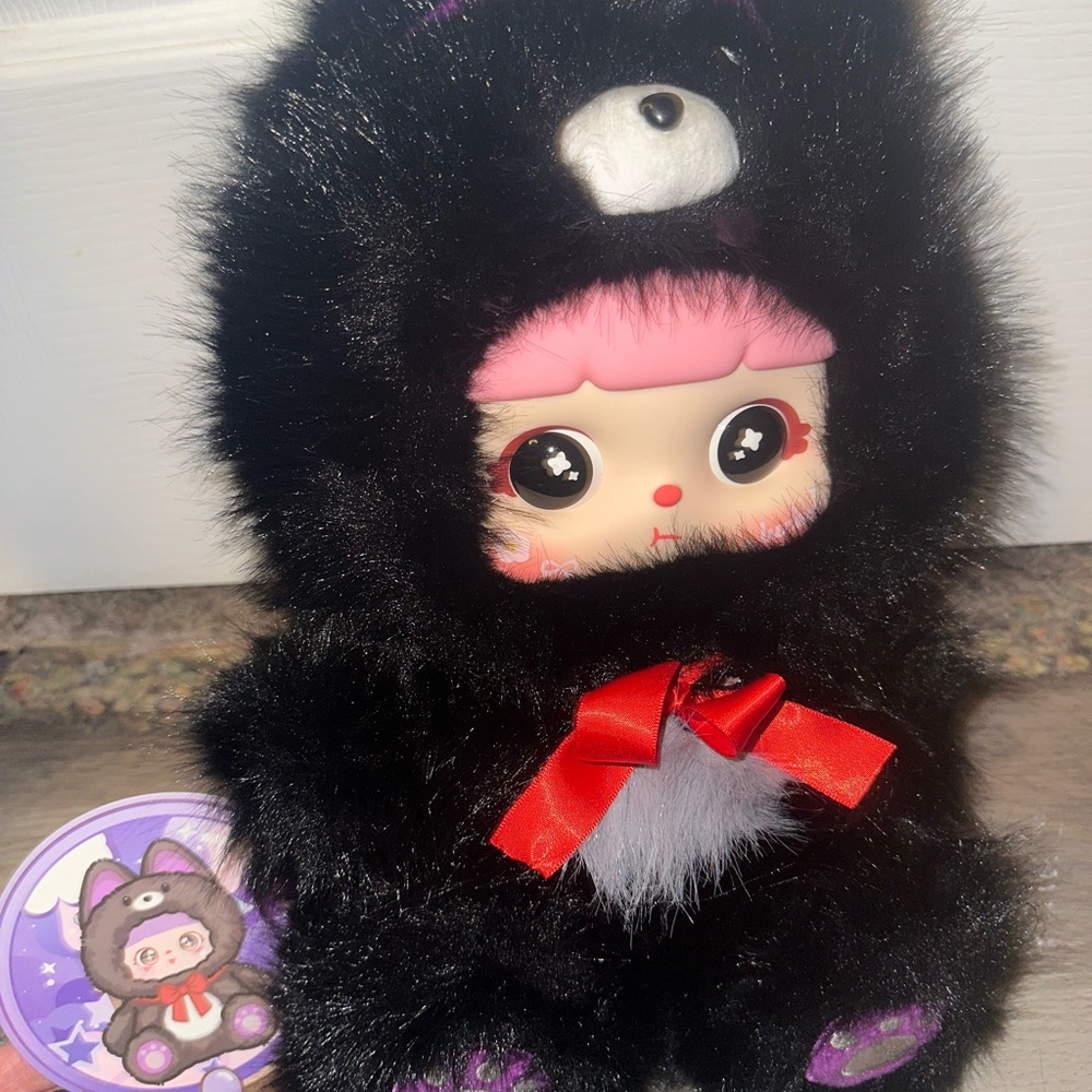 Cute Plush Toy with Red Bow